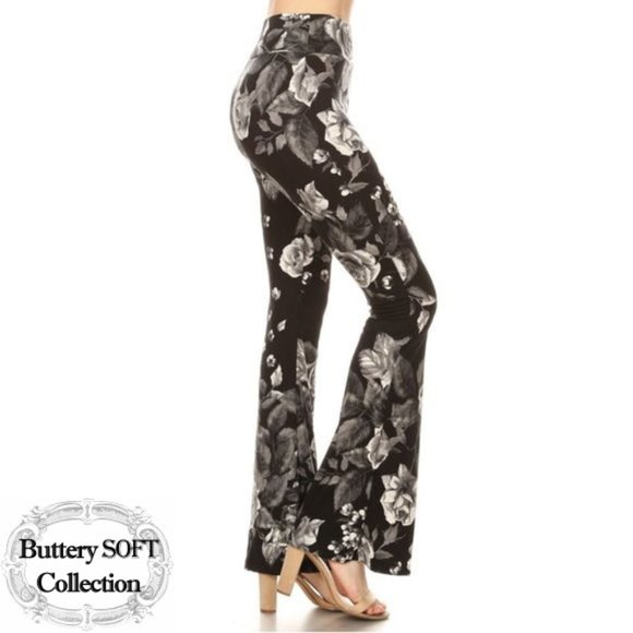 Pants - Buttery Soft Black/White Floral Leggings